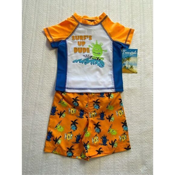 Freestyle Revolution 12M Boys' Monster Surfer Rash Guard Top and Shorts Set - Picture 5 of 9